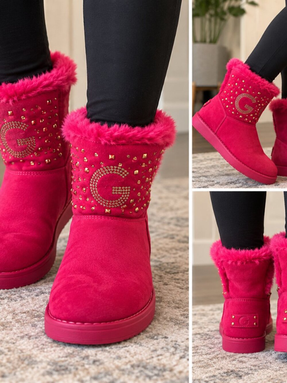 GBG Los Angeles Pink Faux Suede Fur Lined Ankle Boots – Women’s 7.5